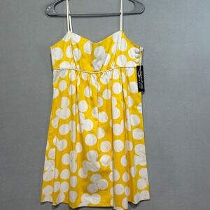 Polka Dot Dress Womens 10 Yellow White Retro Mod Cotton 60's Sundress Bold NWT